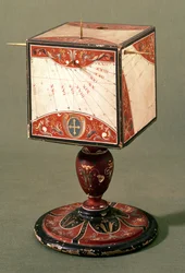 Kubische Sonnenuhr, die die Zeit in alten italienischen, babylonischen und jüdischen Stundensystemen zeigt, Florentinisch, ca. 1560